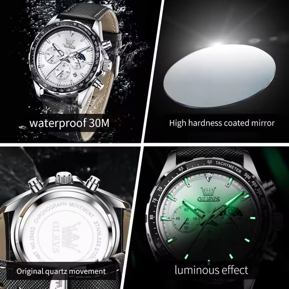 OLEVS 2945 Luxury & Hight Quality Quartz Calendar Waterproof Multi Function Fancy Round Watch Men Watches Stainless Watch