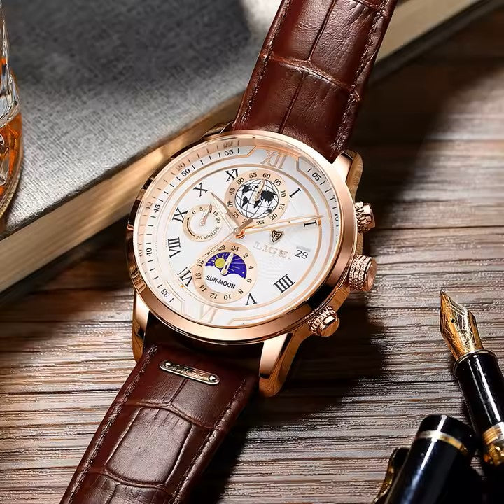 LIGE Fashion Men's Watches Sport Luxury Business Leather Belt Waterproof Clock Quartz Watch for Man's