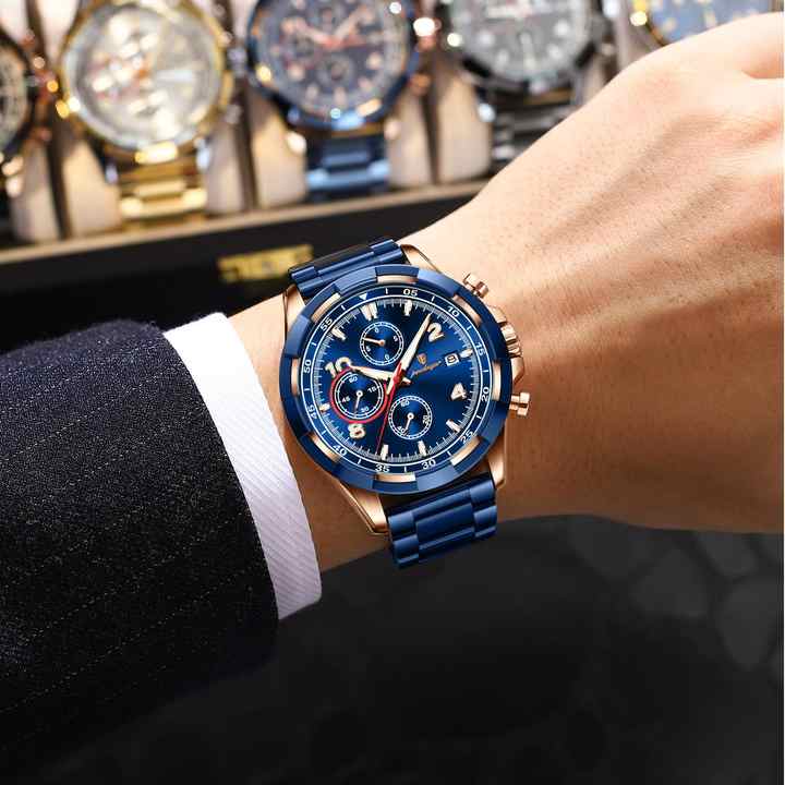 POEDAGAR 685 Multi-functional Dial Design Fashion & Luminous Water Resistant Stainless Steel Watches for Men
