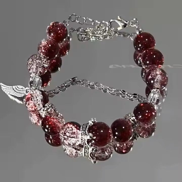 Blue and Clear Crystal Beaded Bracelet with Butterfly Charm