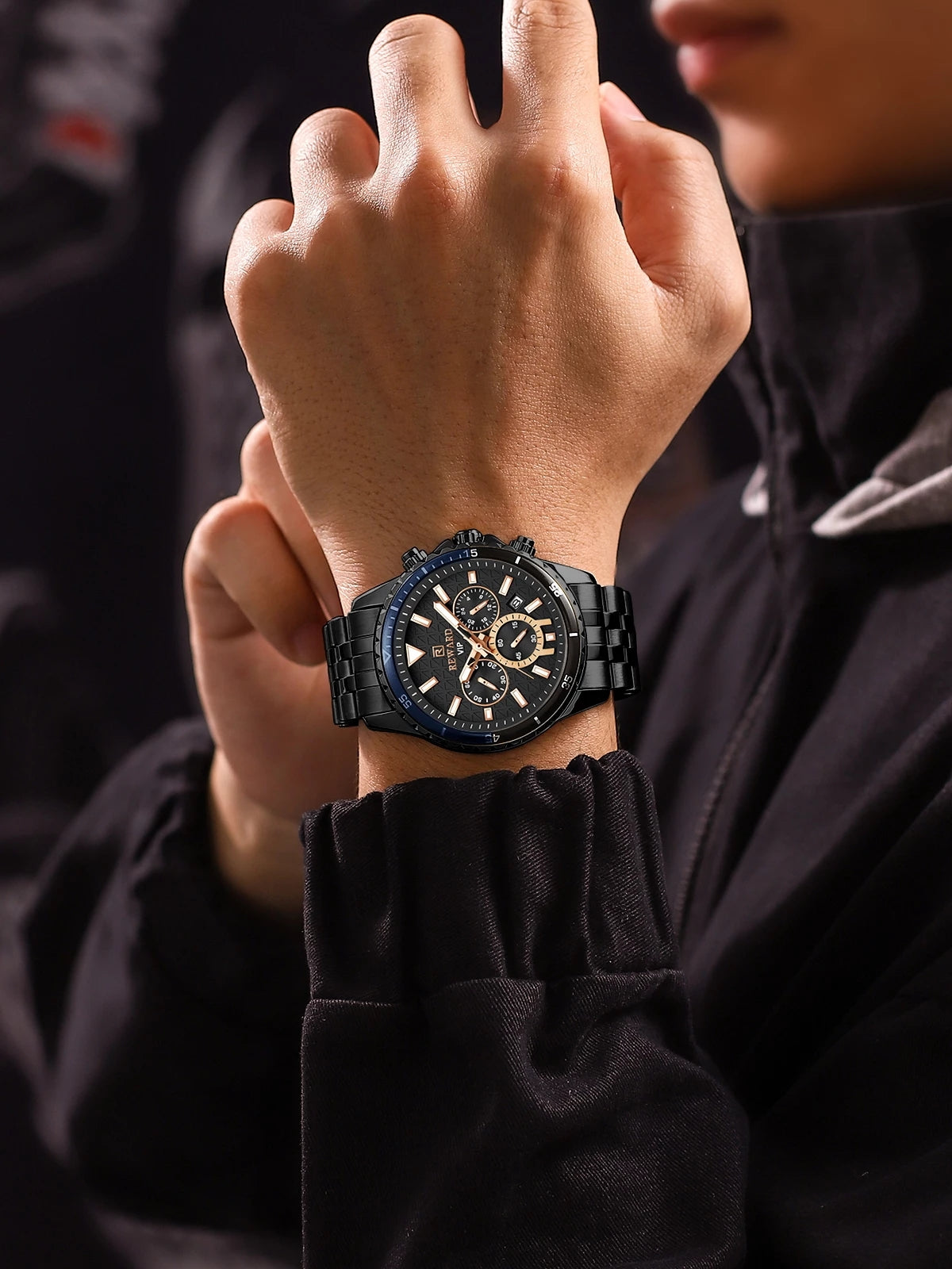 REWARD 81101 VIP Business High Quality Men Quartz Watch Original Stainless Steel Strap 3 Dials Chronograph Date Display Sports Wrist Watch