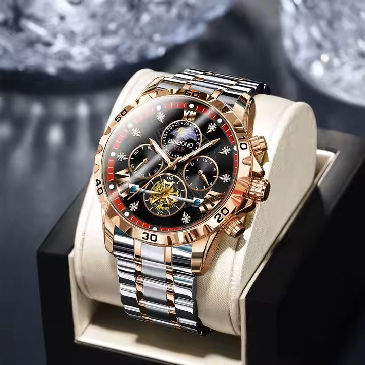 BINBOND Men's Fashion Watches Stainless Steel Quartz Watch for Men High Quality Luxury Waterproof Luminous Date Men Wristwatch