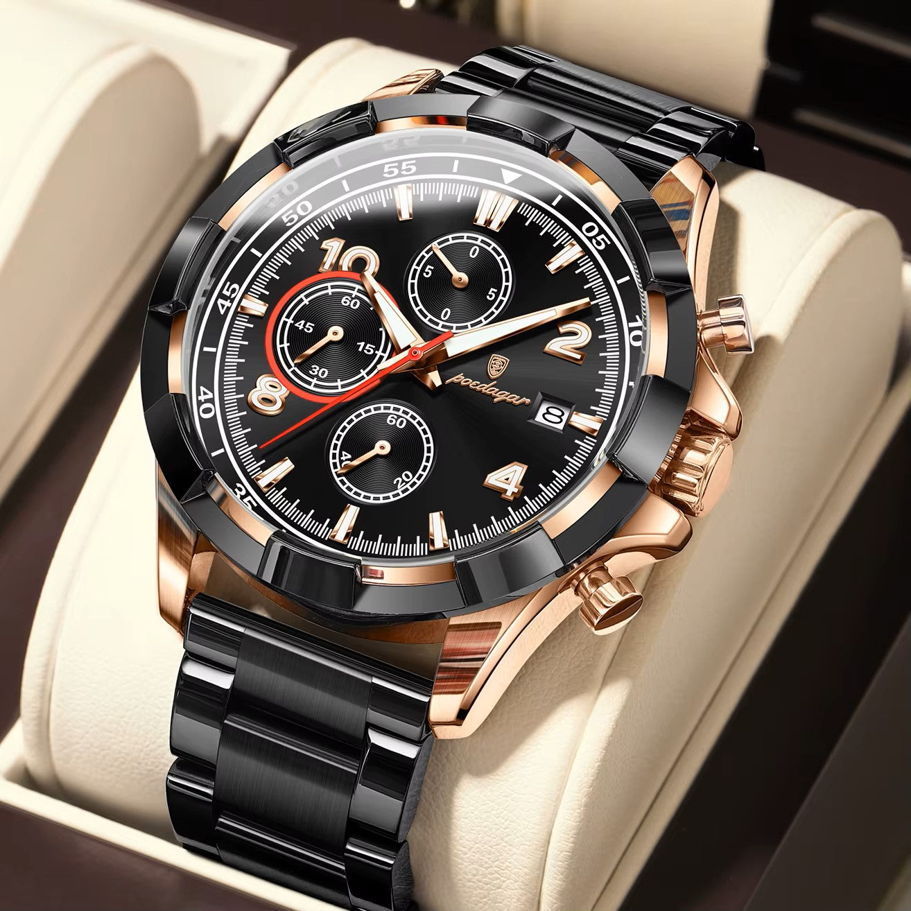 POEDAGAR 685 Multi-functional Dial Design Fashion & Luminous Water Resistant Stainless Steel Watches for Men