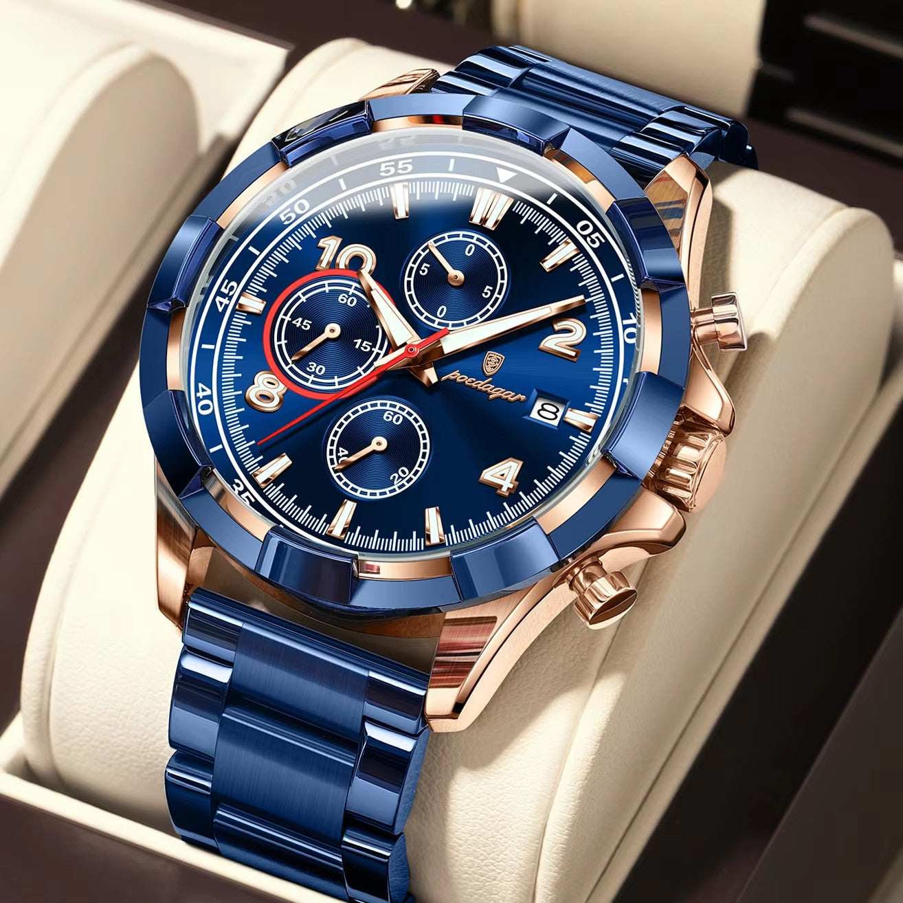 POEDAGAR 685 Multi-functional Dial Design Fashion & Luminous Water Resistant Stainless Steel Watches for Men