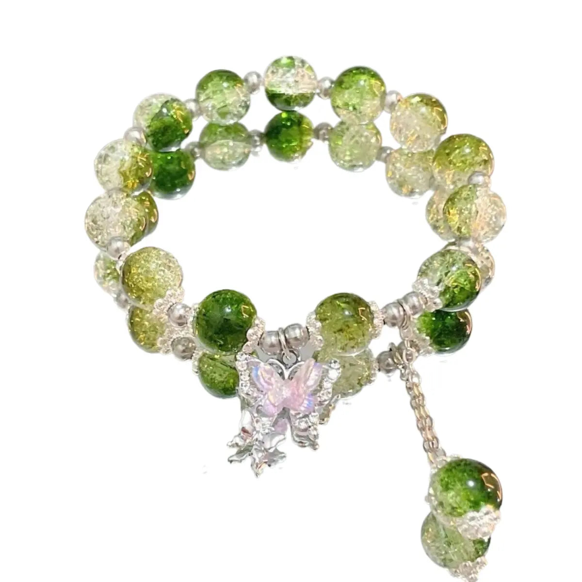 Blue and Clear Crystal Beaded Bracelet with Butterfly Charm