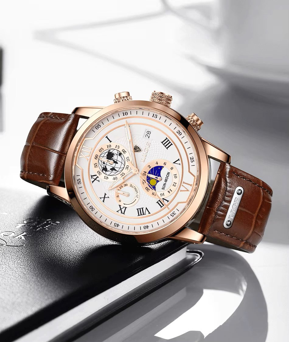 LIGE Fashion Men's Watches Sport Luxury Business Leather Belt Waterproof Clock Quartz Watch for Man's