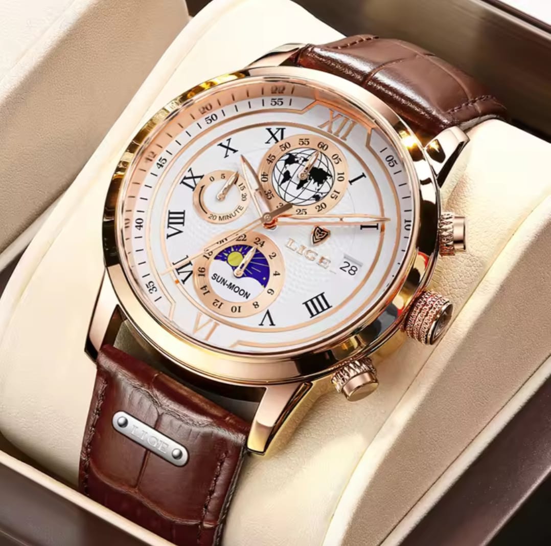 LIGE Fashion Men's Watches Sport Luxury Business Leather Belt Waterproof Clock Quartz Watch for Man's