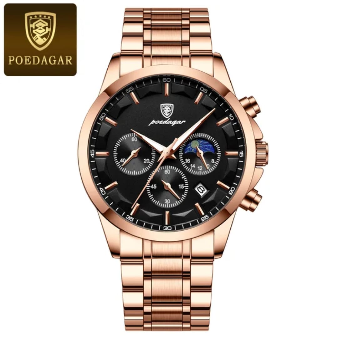 POEDAGAR New 928 Luxury and High Quality Waterproof Stainless Steel Strap Quartz Watch for Men's