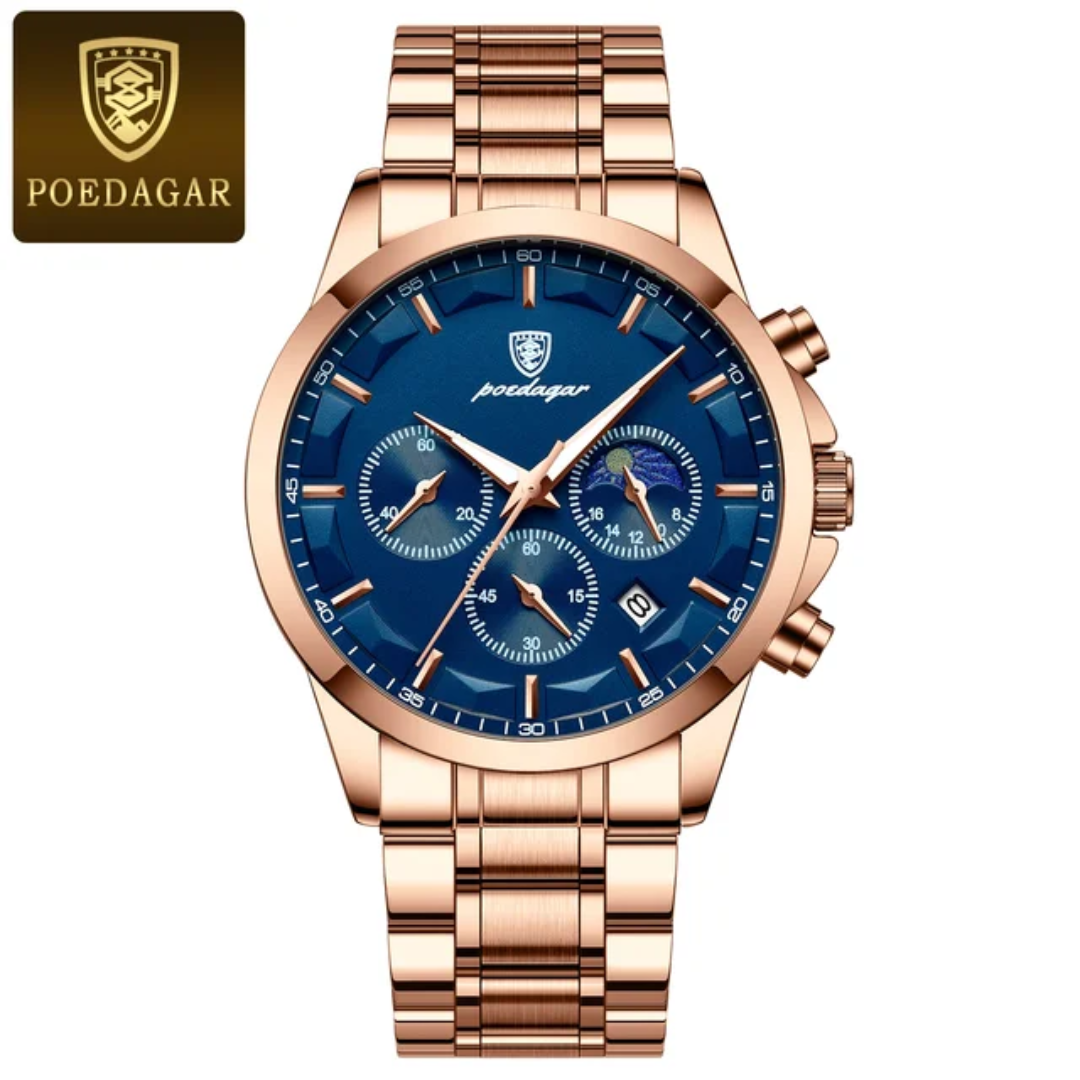 POEDAGAR New 928 Luxury and High Quality Waterproof Stainless Steel Strap Quartz Watch for Men's