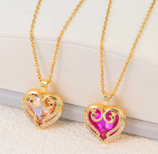 Fashion Cubic Zirconia Heart Heart Necklace Gold plated copper pendant necklace