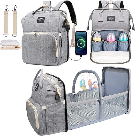 Multifunctional Diaper Bag Backpack with Portable Baby Bed