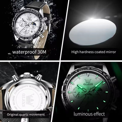OLEVS 2945 Luxury & Hight Quality Quartz Calendar Waterproof Multi Function Fancy Round Watch Men Watches Stainless Watch