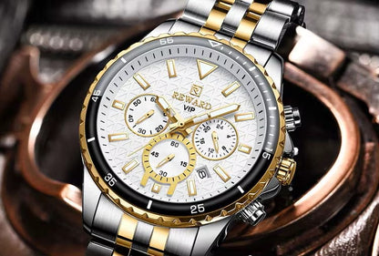 REWARD 81101 VIP Business High Quality Men Quartz Watch Original Stainless Steel Strap 3 Dials Chronograph Date Display Sports Wrist Watch
