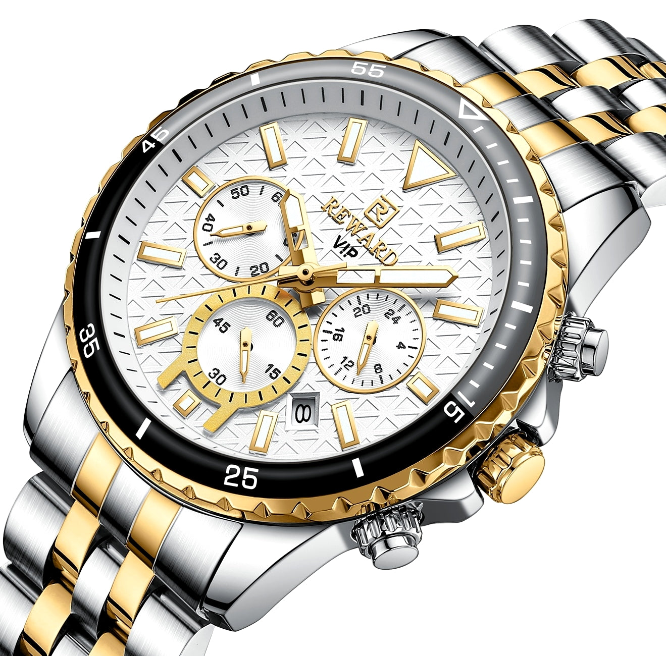 REWARD 81101 VIP Business High Quality Men Quartz Watch Original Stainless Steel Strap 3 Dials Chronograph Date Display Sports Wrist Watch