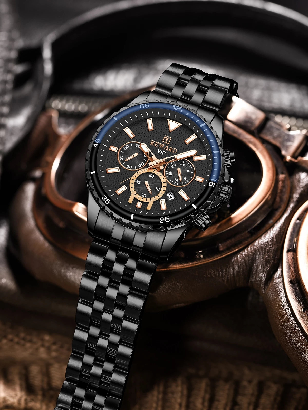 REWARD 81101 VIP Business High Quality Men Quartz Watch Original Stainless Steel Strap 3 Dials Chronograph Date Display Sports Wrist Watch