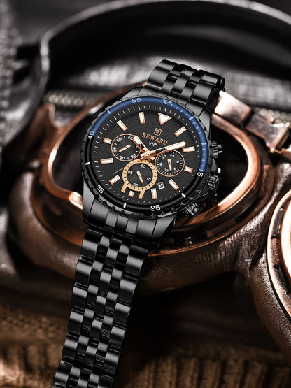 REWARD 81101 VIP Business High Quality Men Quartz Watch Original Stainless Steel Strap 3 Dials Chronograph Date Display Sports Wrist Watch
