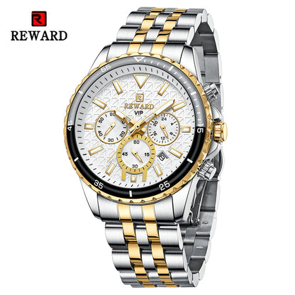 REWARD 81101 VIP Business High Quality Men Quartz Watch Original Stainless Steel Strap 3 Dials Chronograph Date Display Sports Wrist Watch