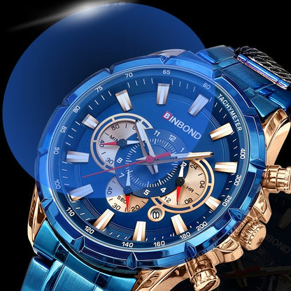 BINBOND B6395 6395 Stainless Steel Luxury & Luminous Fashion Casual Pointers Men Watch
