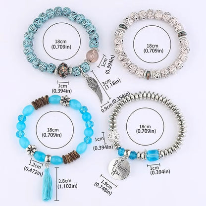 4 Pieces Stackable Crystal Bracelet Handmade Tassel Pendants Fine Bracelets for Women