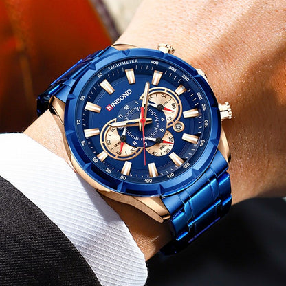 BINBOND B6395 6395 Stainless Steel Luxury & Luminous Fashion Casual Pointers Men Watch