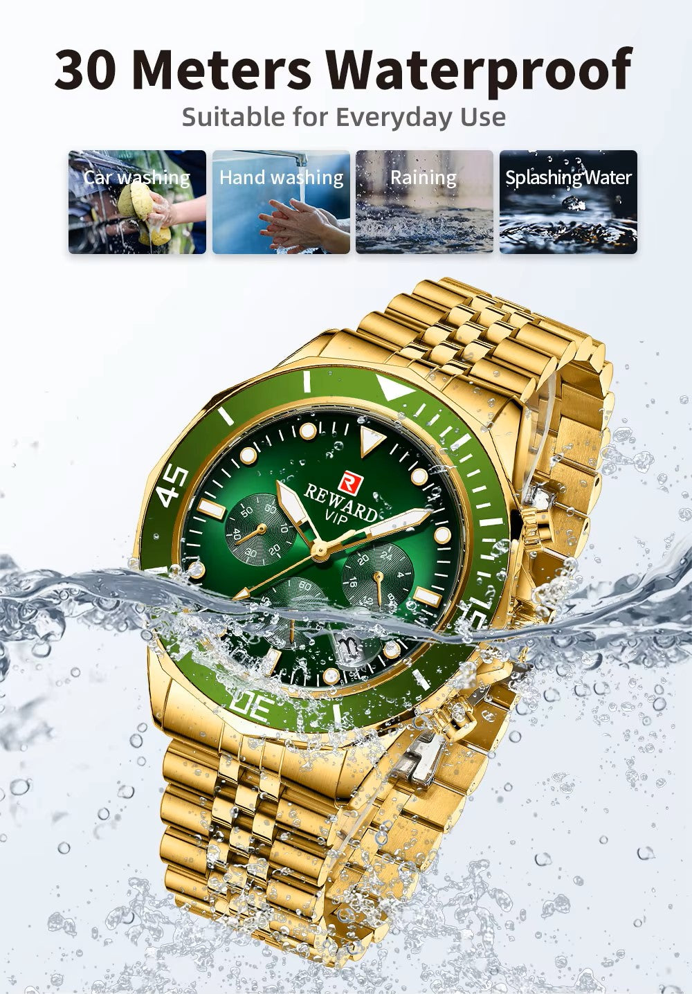 REWARD 81064 New Fashion Men's Watches Full Steel Waterproof Top Brand Quartz Men Watch