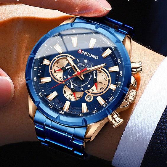 BINBOND B6395 6395 Stainless Steel Luxury & Luminous Fashion Casual Pointers Men Watch