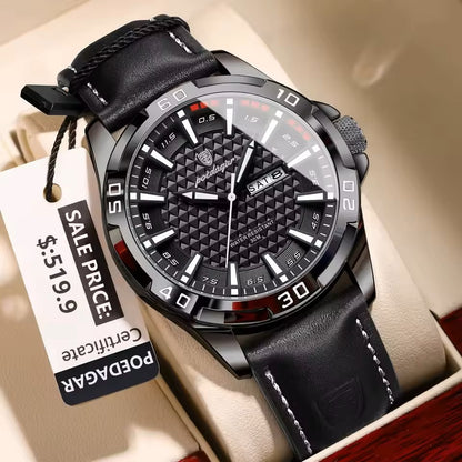 New POEDAGAR 895 Quartz 30 Miters Deep Waterproof Leather Strap Man Date Week Calendar Fashion Luminous Hands Business Men Watch