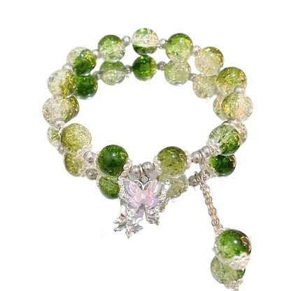 Blue and Clear Crystal Beaded Bracelet with Butterfly Charm