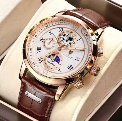 LIGE Fashion Men's Watches Sport Luxury Business Leather Belt Waterproof Clock Quartz Watch for Man's