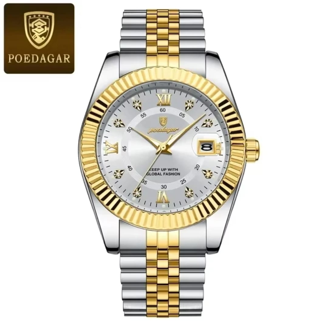 POEDAGAR 910 Luxury Waterproof Luminous Date Stainless Steel Quartz Watch for Men