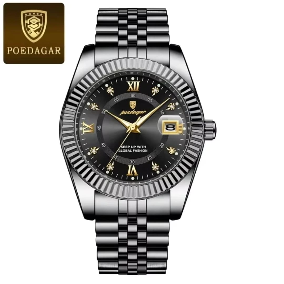 POEDAGAR 910 Luxury Waterproof Luminous Date Stainless Steel Quartz Watch for Men