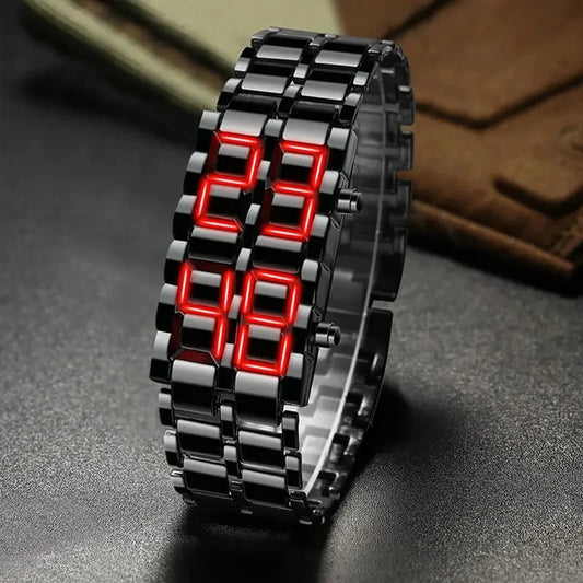 Red LED Stainless Steel Wristwatch