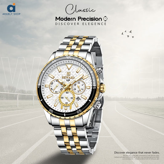 REWARD 81101 VIP Business High Quality Men Quartz Watch Original Stainless Steel Strap 3 Dials Chronograph Date Display Sports Wrist Watch