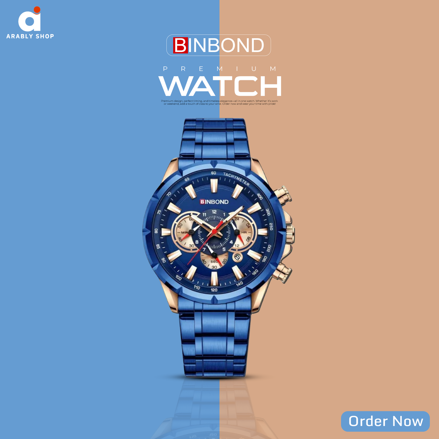 BINBOND B6395 6395 Stainless Steel Luxury & Luminous Fashion Casual Pointers Men Watch