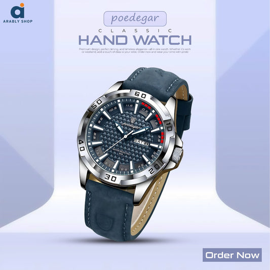 New POEDAGAR 895 Quartz 30 Miters Deep Waterproof Leather Strap Man Date Week Calendar Fashion Luminous Hands Business Men Watch