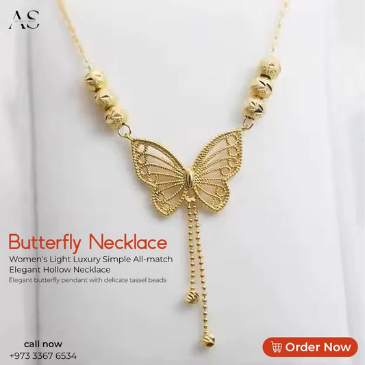 New Tassel Beads Butterfly Necklace Women's Light Luxury Simple All-match Elegant Hollow Necklace